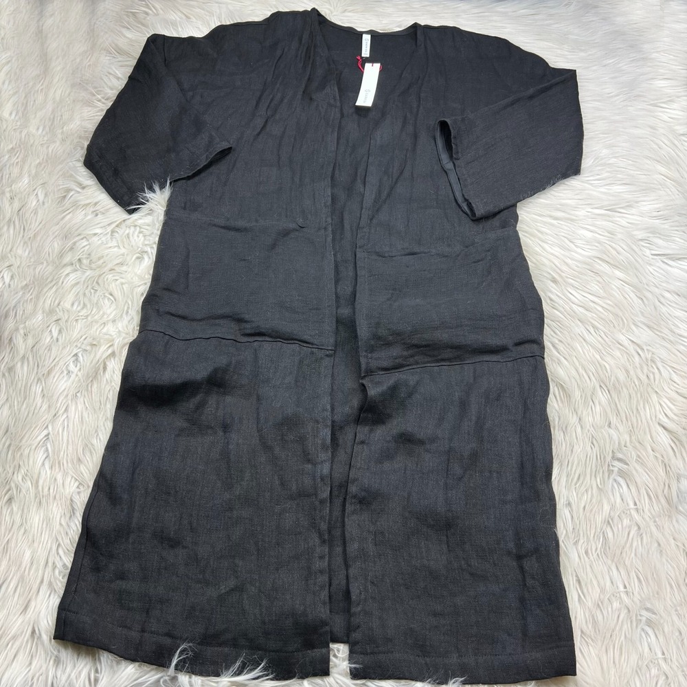 $218 NWT Garnish PDX Women's M Black 100%‎ Linen Rush Cardigan Lagenlook Open